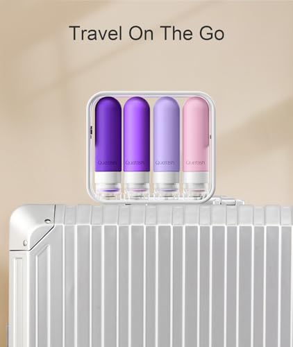 Image of Quatish Travel Bottles for Toiletries, Original Patented Leak Proof Travel Size Containers, 3 oz Tsa Approved Silicone Shampoo and Conditioner Bottles, 4 Pack,，Purple