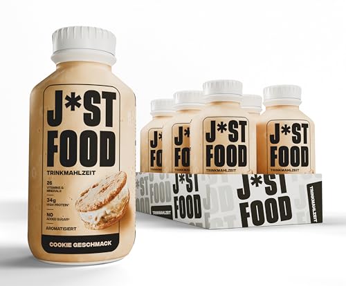 J*ST FOOD Cookie Trinkmahlzeit – 6×500ml – 34g Protein, 26 Vitamine & Mineralstoffe, Laktosefrei, Ohne Zuckerzusatz, Vollwertige Mahlzeit, Keksig-süßer Geschmack