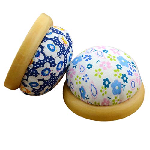 SUPVOX Cotton Wooden Bottom Pin Cushion Flower Pattern Pincushions Needles Cushions Sewing Cushions Pin Cushions for DIY Craft Handy Needlework 2PCS