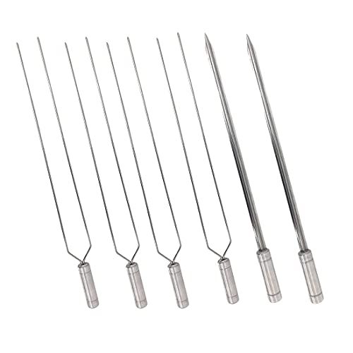 6x Espetos Inox Lâmina 50cm Duplo e Espada P/Churrasqueira