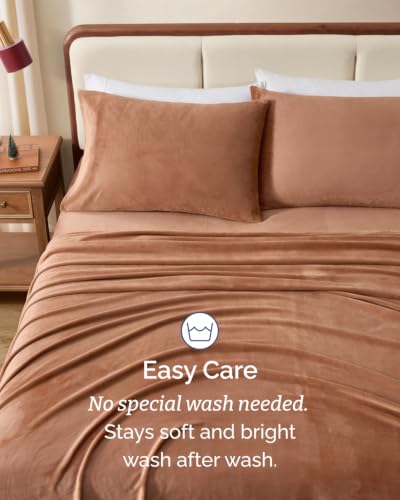 Image of Fleece Sheets Cal King Size Set - 4-Piece Flannel Sheet Set - Mocha Mousse