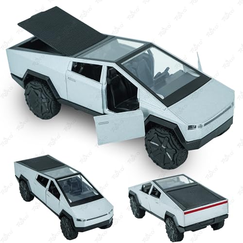 Image of toyco Cybertruck Die-Cast Mini Toy Car for Kids - 1:36 Scale Metal Model with Pull-Back Action, Lights & Sound, Openable Doors - Premium Unbreakable Small Toy Cars for Boys & Girls- Grey | Age 2+