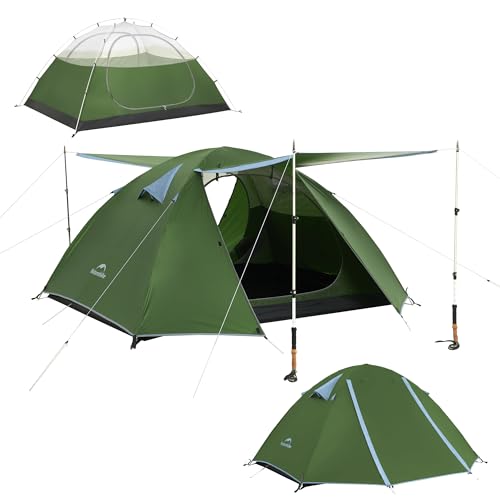 Naturehike Bleik - Tienda de campaña ultraligera para 2 personas, con 2 baldas para camping, senderismo y ciclismo (verde/2 personas)