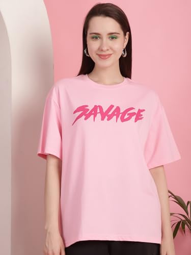 Image of Preneum Women's Cotton Cool Graphic Printed Baggy Fit Drop-Shoulder Sleeves Cotton Oversized T-Shirt