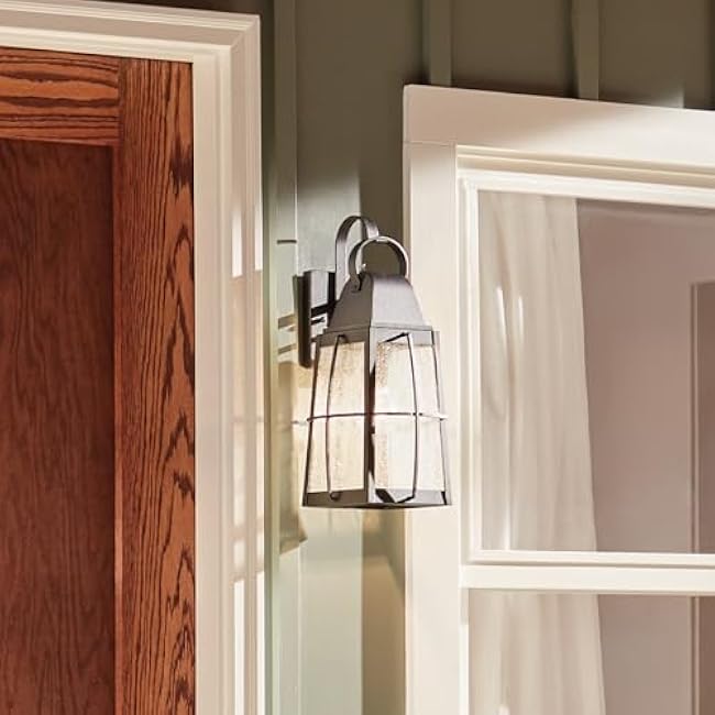 Kichler Tolerand 17.75 Outdoor Wall Light in Textured Black, 1-Light Exterior Wall Sconce Porch Light with Clear Seeded Glass, (17.75 H x 7.75 W), 49553BKT