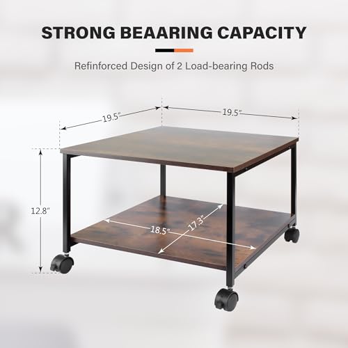 Image of EMERIT Printer Stand,19.5''x19.5''x12.8'' 2 Tier Large Printer Laser Table Heavy Duty Rolling Printer Cart with Wheels for Home Office -100 LBS Each Tier