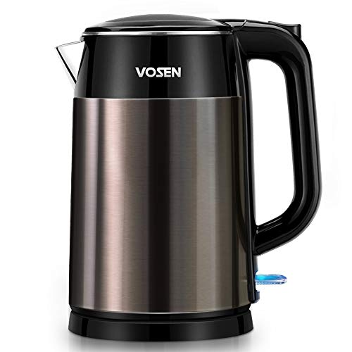 Electric Kettle, VOSEN Electric Tea Kettle 1.7L Double Wall Stainless Steel, BPA Free