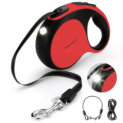 Retractable Dog Leash with Chew Proof Cable and LED Flashlight, 16Ft Heavy Duty Dog Leash for Medium Large Dogs up to 110lbs, 360 No Tangle (Red+16ft+LED)