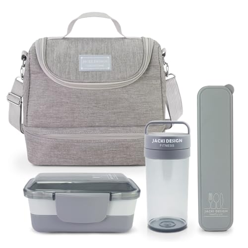 Kit Bolsa Térmica, Pote Marmita 950ml, Garrafa 430ml e Porta Talheres JOY (Cinza)