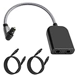 90 Degree Digital Optical Adapter Splitter 1 in 2 Out, Right Angle Toslink Digital Audio Fiber Optic Cable Splitter 1x2 for Soundbar, Headphones,TVs -with 2 Optical Audio Cables 6 Feet
