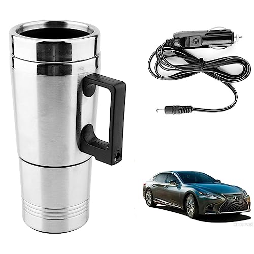 Image of Oshotto 12V Stainless Steel Car Heating Kettle /Mug, Travel Friendly electric Tea /Coffee maker Compatible with Lexus LS (300ml) - Silver