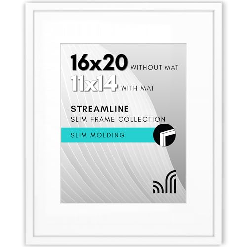 Americanflat 16x20 Poster Frame - Matted to 11x14 - Slim Molding - White