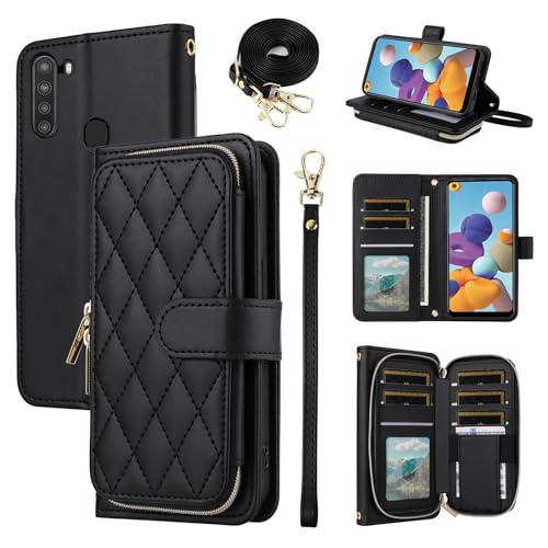 Étui de téléphone de luxe pour Samsung A21 en cuir synthétique chic avec fermeture éclair