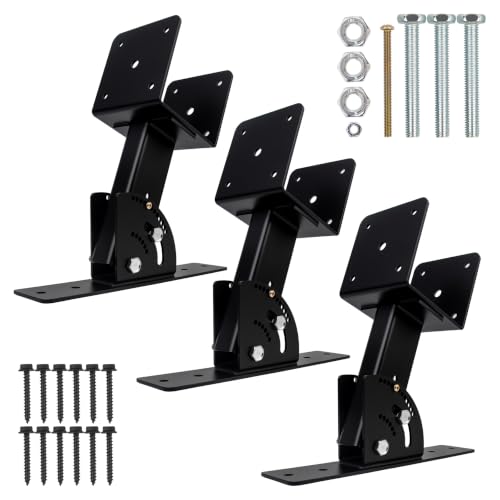 Roof Riser Brackets for Pergola, Heavy Duty Steel 0-55° Adjustable, 3Pcs, Fits 4x4/4x6, Rust Proof, No Roof Penetration, Easy DIY Patio Kit