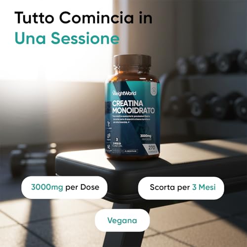 Creatina Monoidrata 3000mg, 270 Compresse (3 Mesi) Senza Magnesio Stearato, Creatina Monohydrate Integratore per Allenamento, Sport, Palestra, Pre Workout, Intra Workout, Post Workout, Uomini e Donne - 2