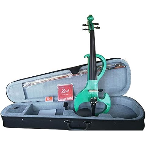 Zest Stylish, Eye-Catching Electric Violin For Beginner and Experienced Players Alike. Silent Green Violin with Ebony Fittings, Carrying Hard Case, Extra Strings, Audio Cable, Rosin, Bow Cover