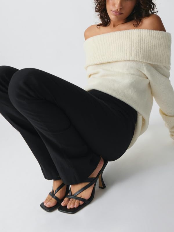 Image of Women Off The Shoulder Sweater Long Sleeve Ribbed Knit Top Y2k Pullover Sweaters Fall Going Out Streetwear