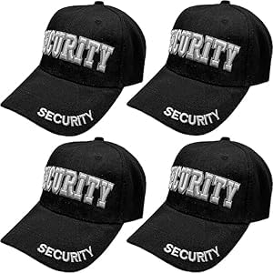 Image of 4 Pack Security Hat Baseball Ball Cap Black Embroidered Adjustable 100% Cotton