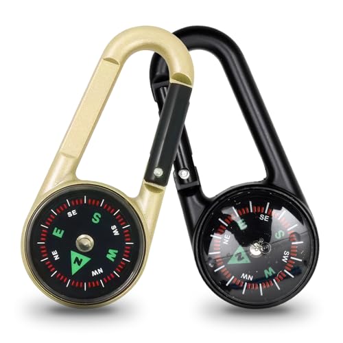 2pcs Compass with Keychains and Carabiner, Orientation Navigation Orienteering Hiking Compass for Outdoor Camping Sport Hiking Navigation and Survival
