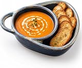 Soup and Sandwich Bowl, Ceramic Plate Combo with Bread Holder (Blue)