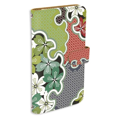 かんたんスマホ2+ A201KC 用 スマホケース 手帳 カードスロット a201kcのカバー 和柄 桜 和風 花柄 着物風 グリーン 145a02c