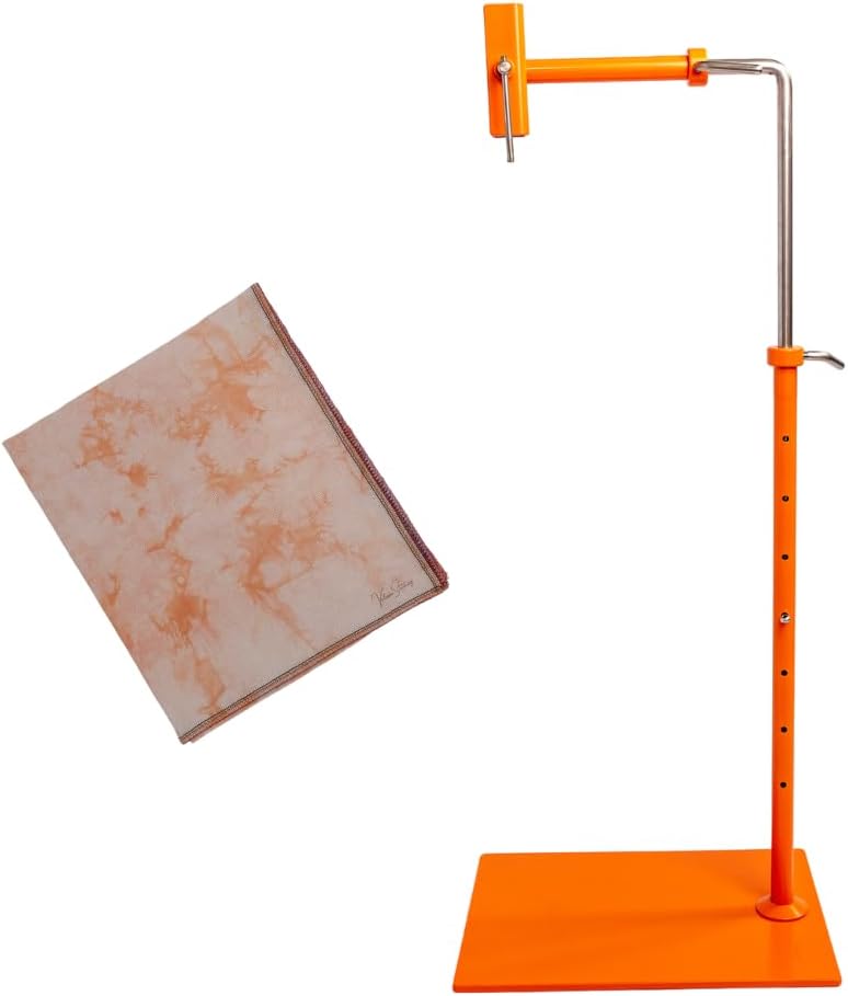 Lowery Clementine Orange Embroidery Hoop Stand Cross Stitch Bundle - Floor Hands Free Workstand With Unique Hand Dyed Aida 16 Count Fabric by VolcanoStitching