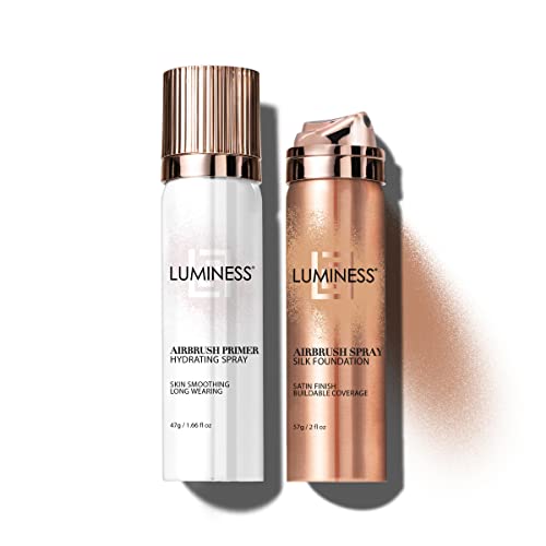 Luminess Silk Airbrush Spray Foundation & Primer Kit - Full Coverage Foundation, Anti-Aging Formula Hydrates & Moisturizes With Hyaluronic Acid, Aloe Vera & Hydrolyzed Silk (Shade - Light Tan) #TOP14