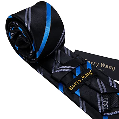 Image of Barry.Wang Plaid Ties for Men Silk Necktie Handkerchief Cuff Links Set