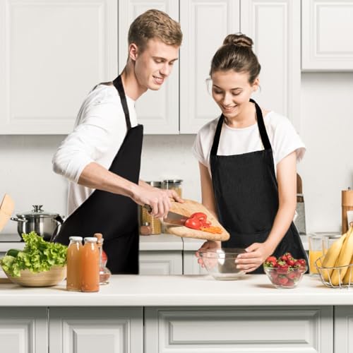 4 Pezzi Grembiule da Cucina Chef, Grembiule con 2 Tasche Unisex Cucina Chef Regolabile, Impermeabile Grembiule per Casa, Cucina, Ristorante, Caffetteria, Giardini, 60 * 70 cm (Nero) - immagine 6