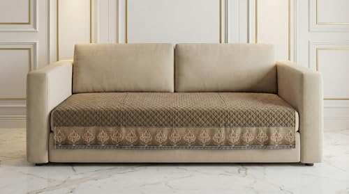 Image of Velvet Quilted Sofa Cover Mat Seat & Back, L Shape 3+2, Main L69in Chaise L46in H32in, Mouse Brown Color,Anti Skid Backing, 6in Hanging Strap Design, W, Style -MouseBrown-L32