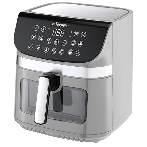 Tognana Iridea, friteuse à air 9 L, double résistance, écran digital, minuteur, 80-200°C, fenêtre, 2200 W, plastique-acier inoxydable, gris perle