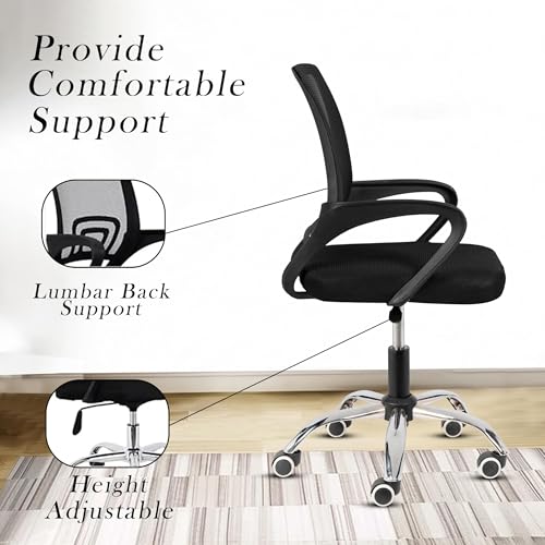 Image of Casa Copenhagen Mesh Mid Back Office /Study /Computer /Revolving /Desk Chair for Work from Home -Metal Base, Height Adjustable Seat- Jet Black & Black Handle