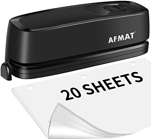 AFMAT 3 Hole Punch, Electric Three Hole Punch Heavy Duty, 20-Sheet Punch Capacity, AC or Battery Operated Paper Puncher, Effortless Punching, Long Lasting Paper Punch for Office School Studio, Black