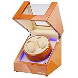 Lenway Double Watch Winder with Quiet Mabuchi Motor，Watch Rotator,Automatic Watch Winder Four Rotation Modes，with Led Light，Watch Winder for Men and Woman,High-End Piano Paint Baking