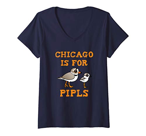 Womens Chicago is for Piping Plovers PIPL PIPLS Endangered Bird V-Neck T-Shirt