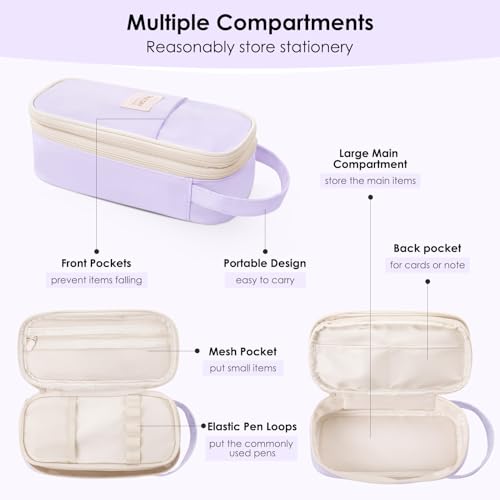 SKYDUE Purple Pencil Case for Girls - Aesthetic Pencil Bag with Multi-Compartment, Large Capacity Zippered Pencil Pouch for School Supply - Image 3