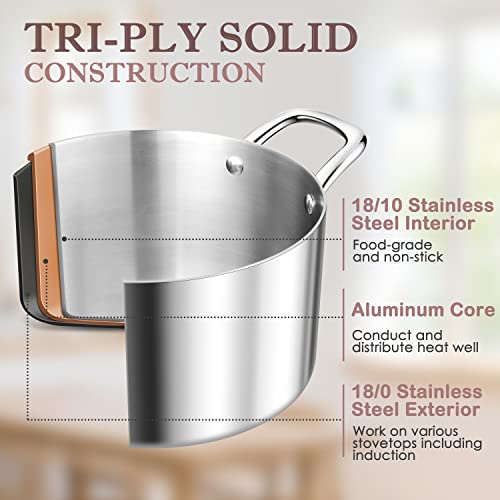 Herogo 6 Quart Stock Pot, 18/10 Stainless Steel Pasta Pot With Lid, 6 Qt Cooking Pot With Handles, Tri-Ply Stockpot For Induction Gas Electric Stove, Dishwasher Safe #TOP2