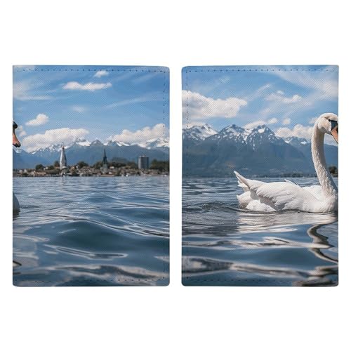 Porte-passeport cygne dans le lac en cuir 20.3x13.8cm pour voyage d'affaires chic