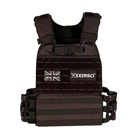 Exersci® Tactical Weighted Vest (1.5kg - 23.5kg) - Calisthenics, Bodyweight Workouts, HIIT, Cardio & Strength Training (12.5kg Vest (Vest + 2 x 5.5kg Plate), BLACK)