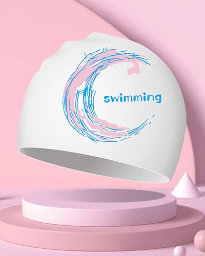 Swimming Cap - Silicone Swim Cap for Women Men Adults Teenagers (White) - Image 3