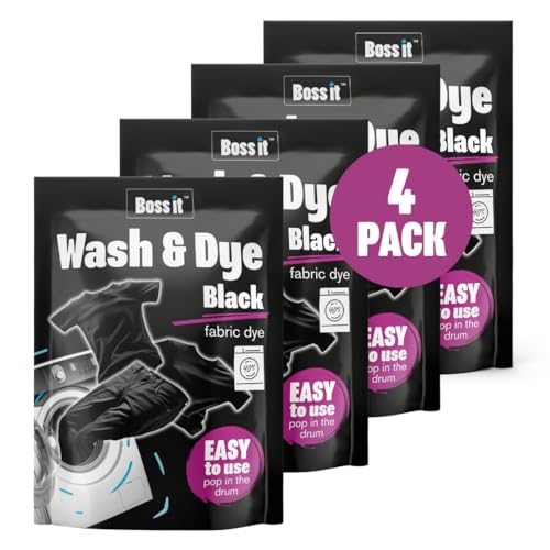 Boss it Wash & Dye Black, Intense Black Dye for Clothes - Just Pop in The Drum, Easy to Use Fabric Colour for Washing Machine (4 x 350g)
