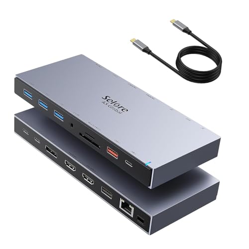 Image of Selore USB C Docking Station 3 Monitors Laptop Hub Dual 4K HDMI +DP
