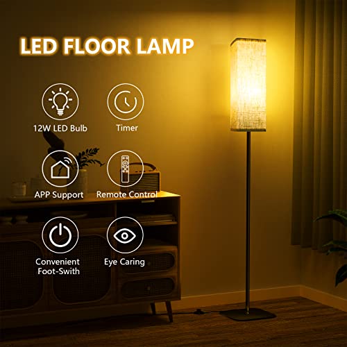 Floor Lamp for Living Room, Modern Standing Lamps with Remote & Foot Switch, 2700k-6500k Dimmable Tall Reading Lamp with Linen Shade | Standard Lamp Night Light for Bedroom Office (Modern) - Image 3