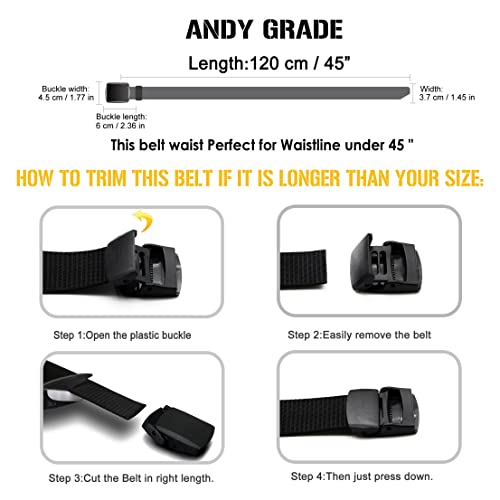 Image of Nylon Tactical Military Men Belt Webbing Canvas Web Belts with Plastic Buckle No Metal Nickel Free, 2 Pack