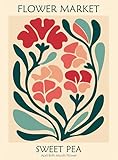 botanique SUCCESS STORY Reproduction Affiche Flower Market Sweet Pea – Poster Fleur Avril Birth Month – Illustration Botanique Style Mid-Century Modern – Décoration Murale Vintage (40X60 CM)