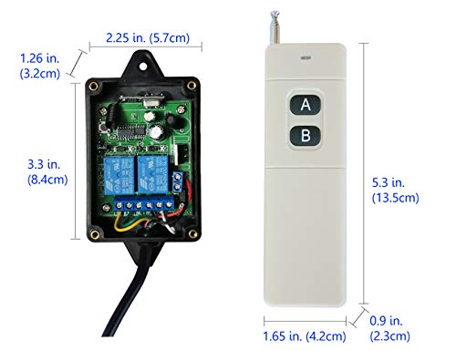 Supreform Universal Waterproof 2 Channel Relay 12V 24Vdc/Ac 2000Ft(600M) Long Range Remote Control Switch For Lights, Water Pump, Heater, Garage Door Gate Opener, Pre-Wired 3.3 Feet External Receiver #TOP6