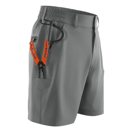 Palmyth Men’s Fishing Shorts 7' Inseam with 5 Pocket Breathable Cargo Shorts Water-Resistant Lightweight Quick Dry Charcoal L
