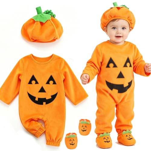 Disfraz de calabaza para bebé recién nacido para celebrar su primer Halloween