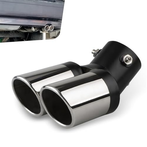 Image of Hugwits Car Dual Exhaust Tip, 2.5" Dual Tail Pipe Muffler Tip, Stainless Steel Bending Muffler Exhaust with Bolt, Universal for Most Cars (Silver and Black)