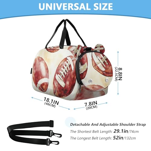 Gym Travel Duffle Bag for Boys Girls Football Soccer Red Brown Pattern Sports Dance Bag with Shoe Compartment & Wet Pocket Football Kids Travel Bag Teens Sleepover Carry3